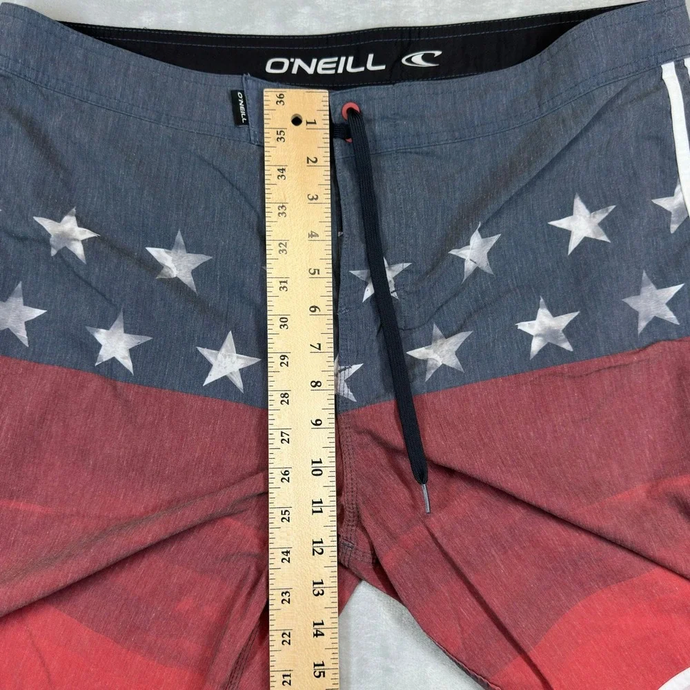 O'Neill Board Shorts Mens 38 Red Blue Stars Patriotic Hyperfreak Stretch Trunks
